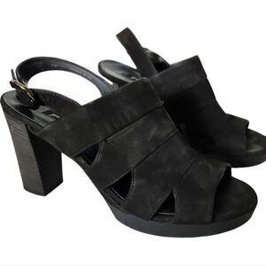 Paul green cutout chunky leather heels size 10 black